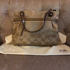 Coach Khaki Bronze Sig Sat Glam Handbag